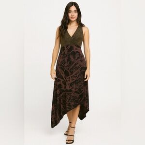 Heyne Bogut Vintage Black & Brown‎ Lagenlook Asymmetrical Midi Dress Sz. 2
